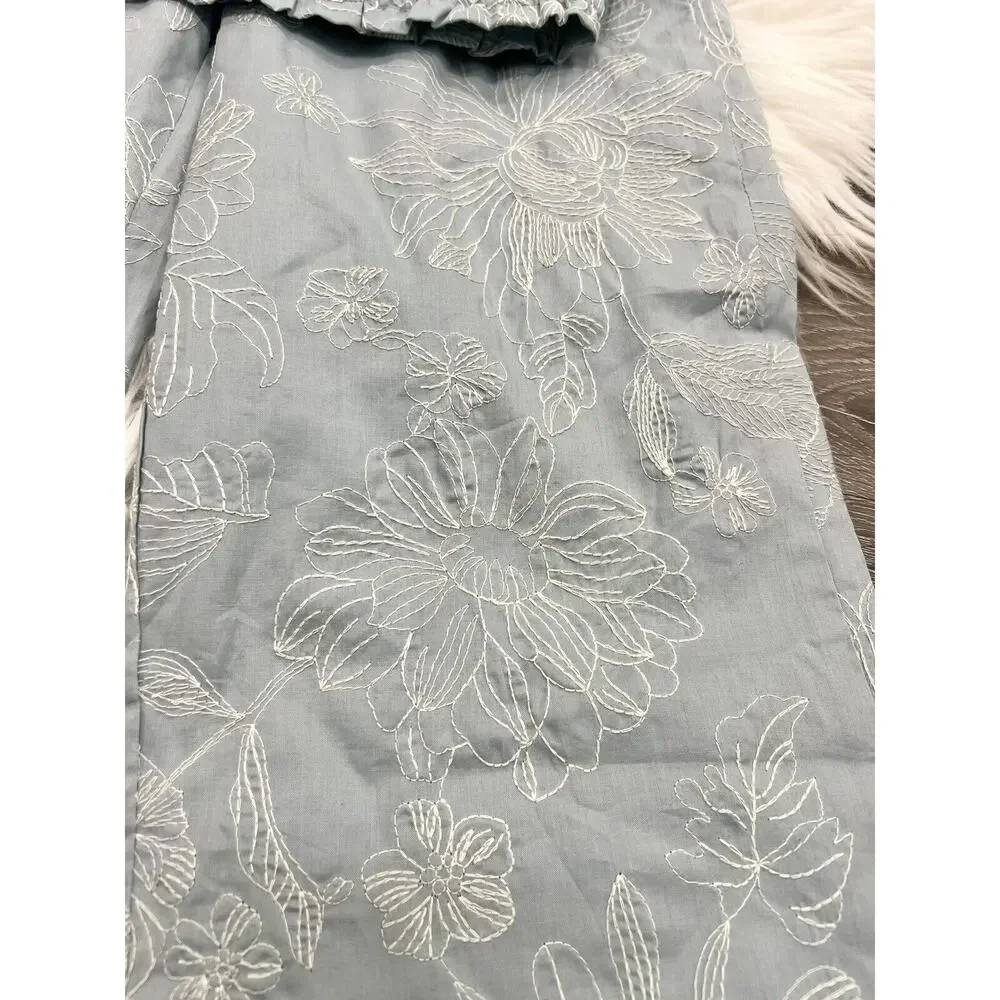 Cupcakes And Cashmere Dusty Blue Embroidered Breezy Summer Set‎ 7/8 With Purse